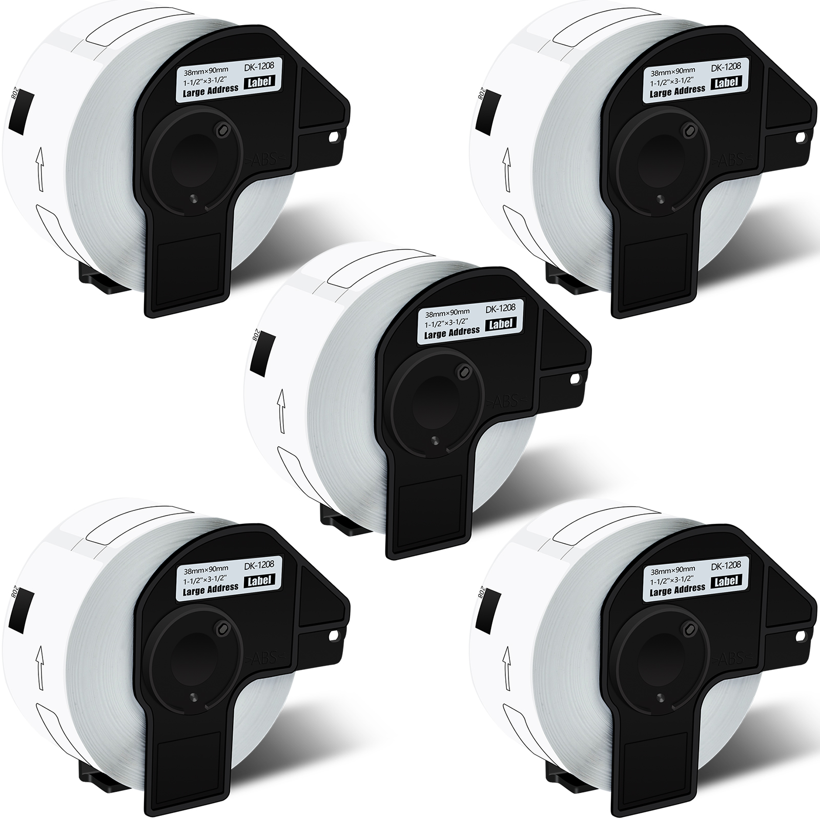 GREENCYCLE 5 Roll 38mm(1-1/2")x 90mm(3-1/2") Large Address Label Tape Compatible for Brother DK1208 DK-1208 with Cartridge Used in QL-500 QL-550 QL-570 QL-700 QL-800 Printer