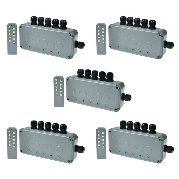GREENCYCLE 5 Set 15A 5-Gang Junction Box Weatherproof Outdoor Switched with 5 x Push Switches w/indicators and 6 x 20mm Cable Gland and Remote Power Switch IP66 Rated (5PK Box, 5PK Remote Control)