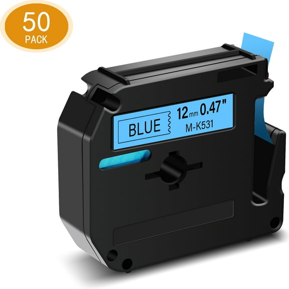 GREENCYCLE 50PK Compatible for Brother P-touch M Tape MK531 M-K531 M531 12mm 0.47" Black on Blue for Brother PT-100 PT-M95 PT-90 PT-70 PT-65 PT-85 Label Maker Refills
