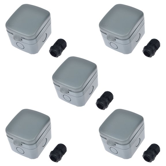 GREENCYCLE 5PC Storm Weatherproof 125VAC 15A Fused Protection Unit Outdoor Use 4-Pole Junction Box with 20mm Cable Gland IP66 Rated