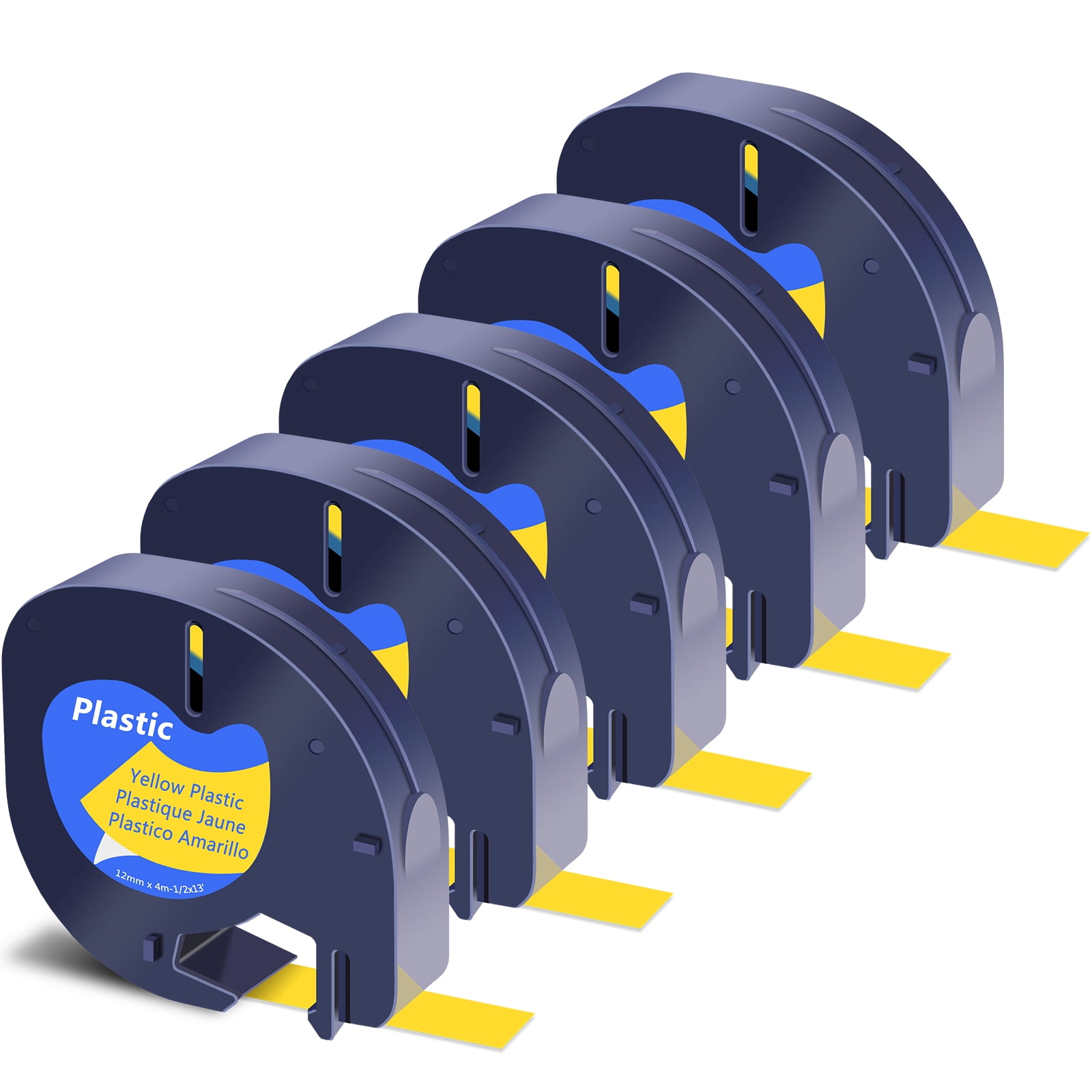 GREENCYCLE 5PK 12mm 4m Black on Yellow Plastic Label Tape for Dymo 91332 91202 91222 59423 S0721620 LetraTag Printer