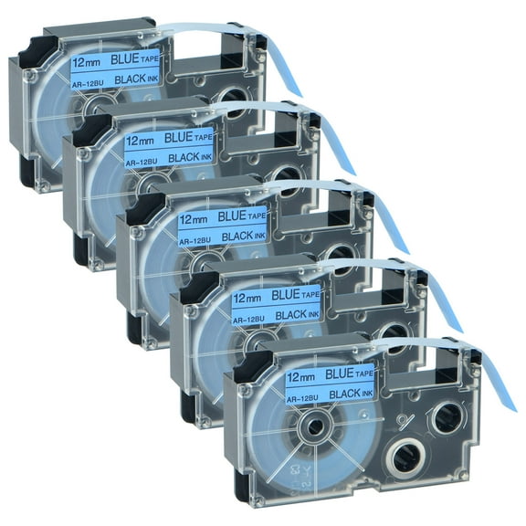 GREENCYCLE 5PK Black on Blue Label Tape Compatible for Casio XR12BU XR-12BU (12mm 1/2''x 8m 26ft) EZ Label Printer