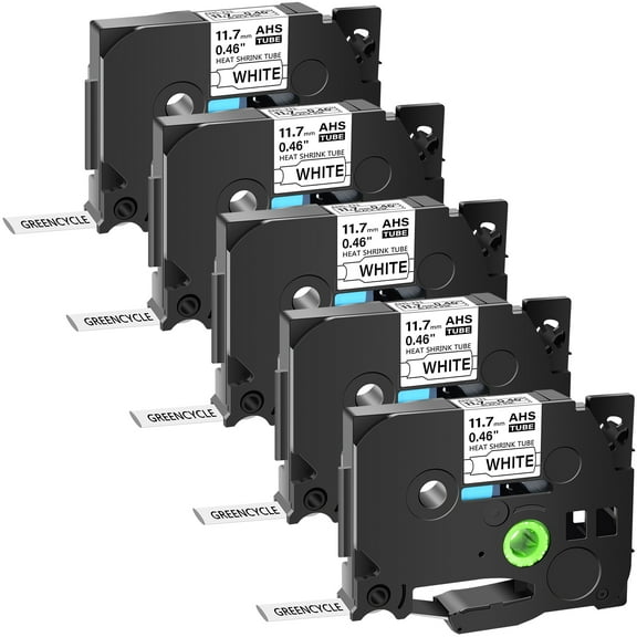 GREENCYCLE 5PK Compatible for Brother HSe-231 HS-231 HSe231 HS231 11.7mm 0.46" Black on White Heat-shrink Label Tape Use with PT-D210 PT-E300 H300 E500 P750WVP
