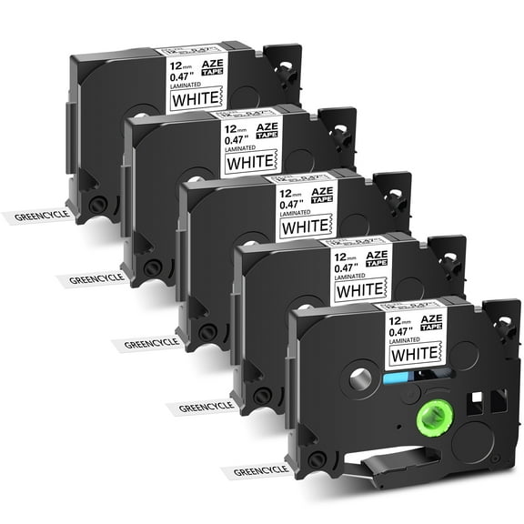 GREENCYCLE 5PK Compatible For Brother Laminated TZe TZ Label Tape 12mmx8m 1/2 Inch x 26.2 ft TZe-231 Black on White for P-touch PT-D210 PT-H100 PTD400AD PT-P700 PTD600 PT-1230PC Printer