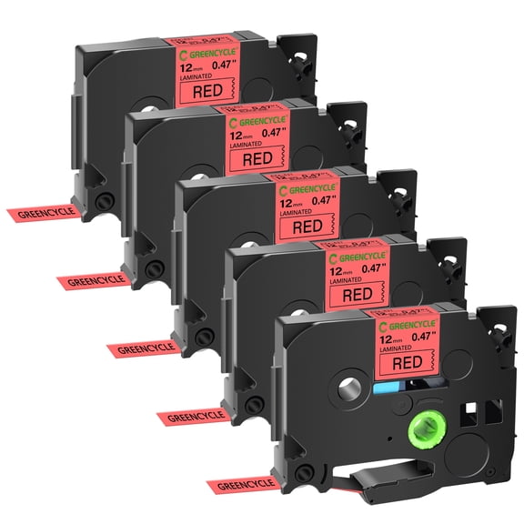 GREENCYCLE 5PK Compatible for Brother P-touch Black on Red 12mm TZ TZe TZe-431 TZ-431 TZe431 TZ431 Laminated Label Tape use in PT-P700 PT-P750W PT-D210 PT-D400 PT-D600 Label Maker