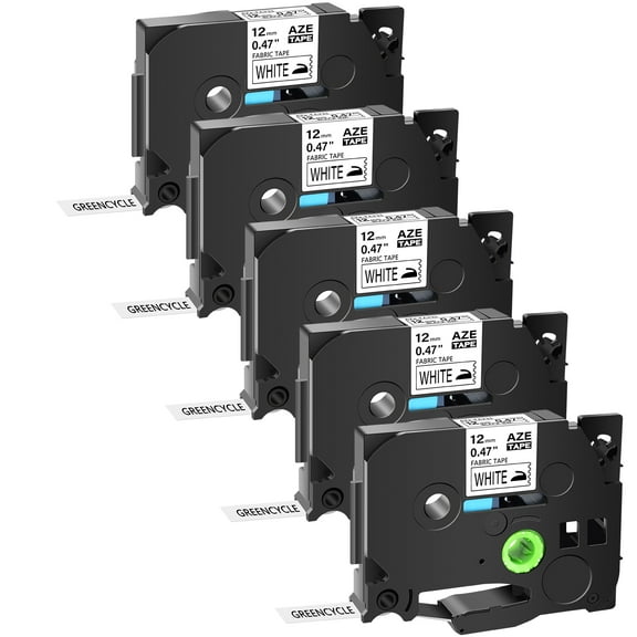 GREENCYCLE 5PK Compatible for Brother P-touch Black on White Fabric Iron-on Label Tape 12mm 3m TZ TZe TZe-FA231 TZ-FA231 TZeFA231 TZFA231 for Cloth Textures work with PT-D210 D400 D600 Label Maker