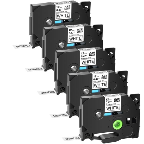 GREENCYCLE 5PK Compatible for Brother P-touch Black on White Flexible ID Cable Wire Label Tape 12mm 8m TZ TZe TZe-FX231 TZ-FX231 TZe-231 TZ-231 use in PT-D210 H110 H100 D400 D600 Label Maker
