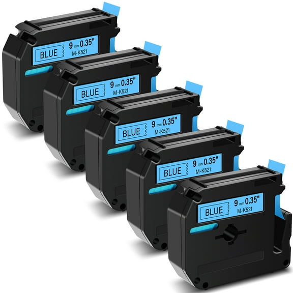 GREENCYCLE 5PK Compatible for Brother P-touch M Tape MK521 M-K521 M521 9mm 0.35" Black on Blue for Brother PT-100 PT-M95 PT-90 PT-70 PT-65 PT-85 Label Maker Refills