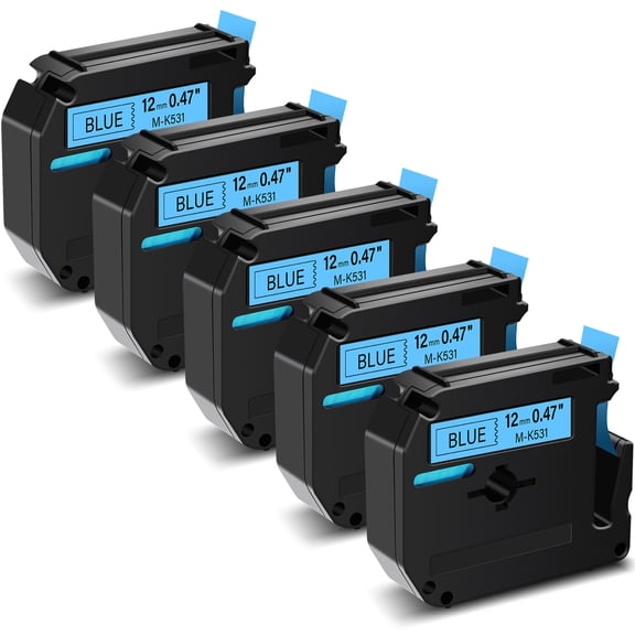 GREENCYCLE 5PK Compatible for Brother P-touch M Tape MK531 M-K531 M531 12mm 0.47" Black on Blue for Brother PT-100 PT-M95 PT-90 PT-70 PT-65 PT-85 Label Maker Refills