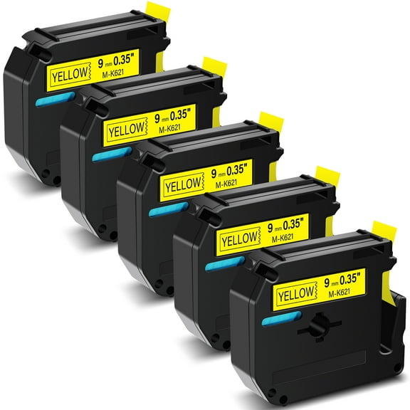 GREENCYCLE 5PK Compatible for Brother P-touch M Tape MK621 M-K621 M621 9mm 0.35" Black on Yellow for Brother PT-100 PT-M95 PT-90 PT-70 PT-65 PT-85 Label Maker Refills