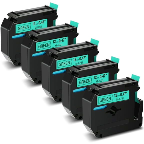 GREENCYCLE 5PK Compatible for Brother P-touch M Tape MK731 M-K731 M731 12mm 0.47" Black on Green for Brother PT-100 PT-M95 PT-90 PT-70 PT-65 PT-85 Label Maker Refills