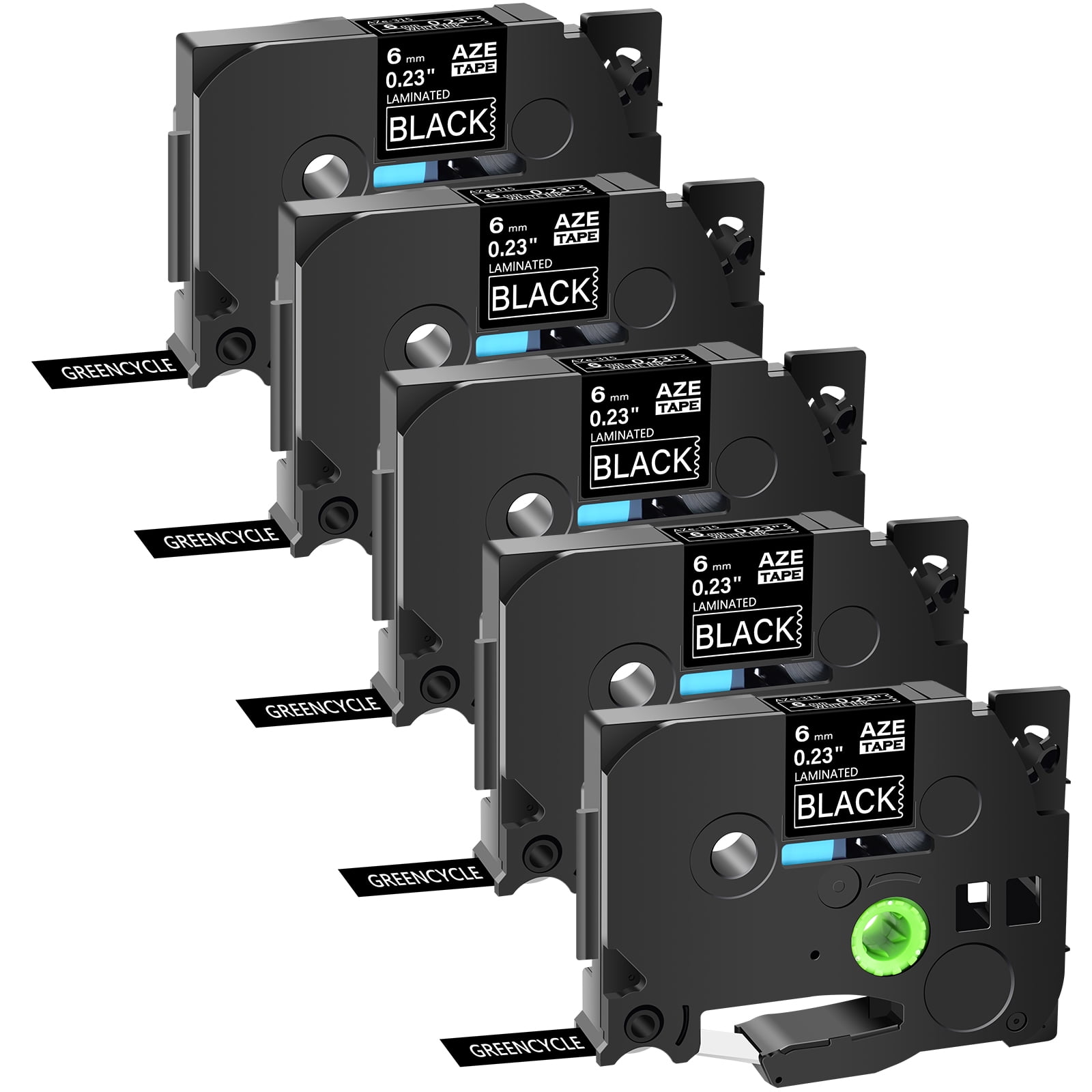 GREENCYCLE 5PK Compatible for Brother P-touch White on Black 6mm 8m TZ TZe TZe-315 TZ-315 TZe315 TZ315 Laminated Label Tape use in PT-D210 PT-H100 PT-P700 PT-750W PT-D600 PT-D400 Label Maker