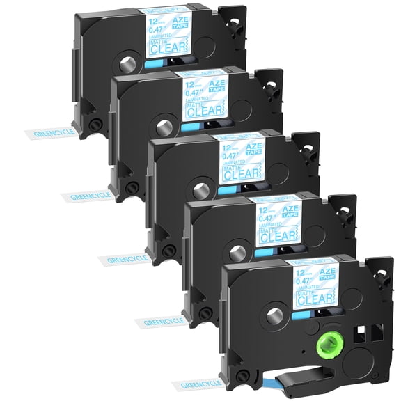 GREENCYCLE 5PK Compatible for Brother TZ TZe TZe-M33 TZ-M33 TZeM33 TZM33 Blue on Matte Clear Laminated Label Tape 12mm 8m use in PT-D210 PT-D400 PT-D600 Label Maker