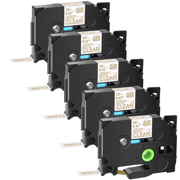 GREENCYCLE 5PK Compatible for Brother TZ TZe TZe-M34 TZ-M34 TZeM34 TZM34 Gold on Matte Clear Laminated Label Tape 12mm 8m use in PT-D210 PT-D400 PT-D600 Label Maker