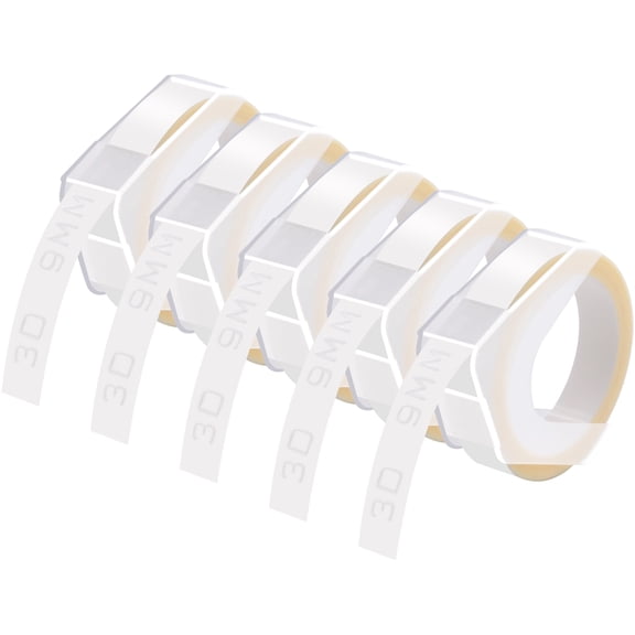 GREENCYCLE 5PK Compatible for Dymo 3D Plastic Embossing Labels 520101 White on Clear Label Tape 9mm 3/8'' x 3m 9.8' Use in Organizer Xpress Pro 12966, Office Mate II 1540, Motex E101 Label Maker
