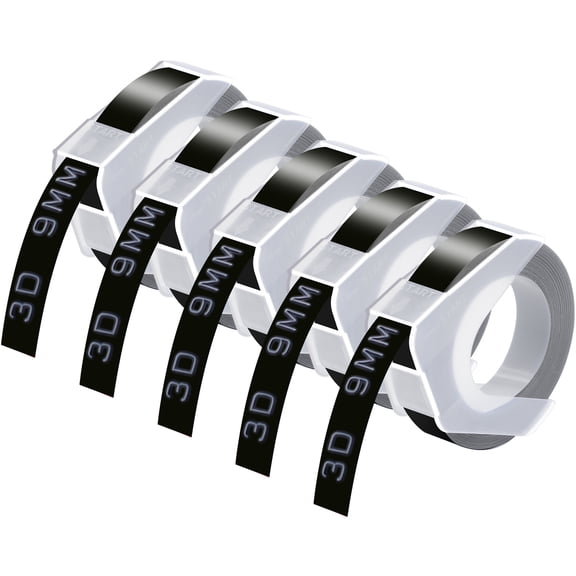 GREENCYCLE 5PK Compatible for Dymo 3D Plastic Embossing Labels 520109 White on Black Label Tape 9mm 3/8'' x 3m 9.8' Use in Organizer Xpress Pro 12966, Office Mate II 1540, Motex E101 Label Maker