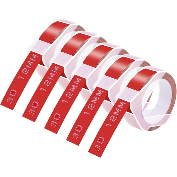 GREENCYCLE 5PK Compatible for Dymo 3D Plastic Embossing Labels 521202 White on Red Label Tape 12mm 1/2'' x 3m 9.8' Use in Organizer Xpress, Office Matte II, Magazine Maker, Motex Label Maker