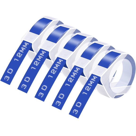 GREENCYCLE 5PK Compatible for Dymo 3D Plastic Embossing Labels 521206 White on Blue Label Tape 12mm 1/2'' x 3m 9.8' Use in Organizer Xpress, Office Matte II, Magazine Maker, Motex Label Maker