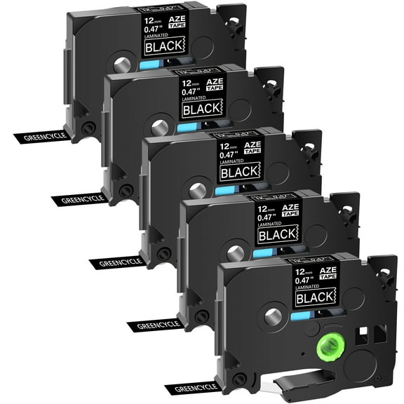 GREENCYCLE 5PK Compatible for Brother P-Touch TZe335 TZ-335 TZe-335 12mm White on Black Laminated Label