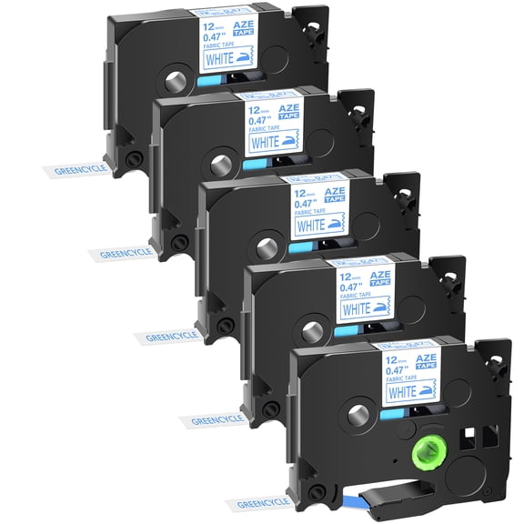 GREENCYCLE 5PK Compatible for Brother P-touch 0.47" 12mm Navy Blue on White TZe-FA3 TZ-FA3 Fabric Iron-on Cloth Textures Label Tape