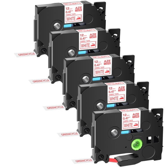 GREENCYCLE 5PK Compatible for Brother P-touch 0.47" 12mm Red on White TZe-FA3R TZ-FA3R Fabric Iron-on Cloth Textures Label Tape