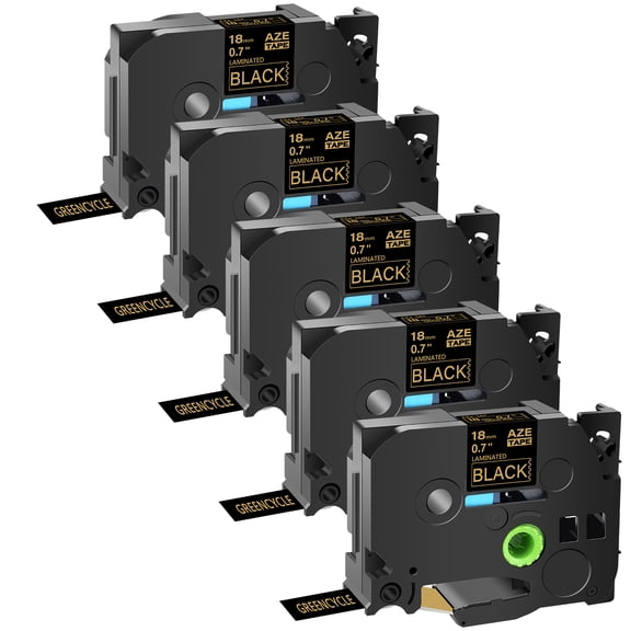 GREENCYCLE 5PK Compatible for Brother P-touch Gold on Black 18mm 8m TZ TZe TZe-344 TZ-344 TZ344 TZ344 Laminated Label Tape