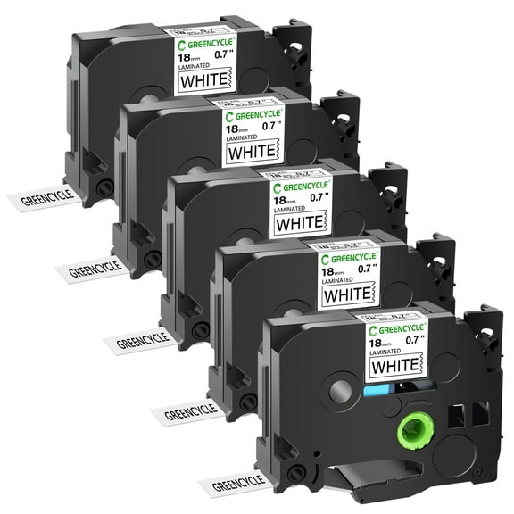 GREENCYCLE 5PK Compatible for Brother P-touch TZe-241 TZe241 TZ-241 TZ241 0.7'' 18mm Black on White Label Maker Tape