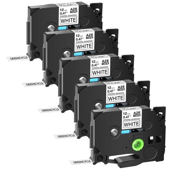 GREENCYCLE 5PK Compatible for Brother P-touch TZe-S231 TZ-S231 TZ-231 TZe-231 0.47'' 12mm Black on White Extra Strength Label Maker Tape