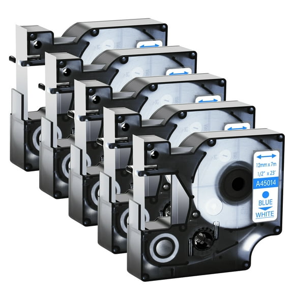 GREENCYCLE 5PK Compatible for DYMO D1 45014 12mm 7m Blue on White Label Tape for LabelManager LabelPoint LabelWriter Label Maker