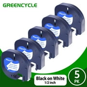 GREENCYCLE 5PK Compatible for DYMO LetraTag Refills 91331 1/2" x 13' (12mm x 4m) Black on White Plastic Label Maker Tape