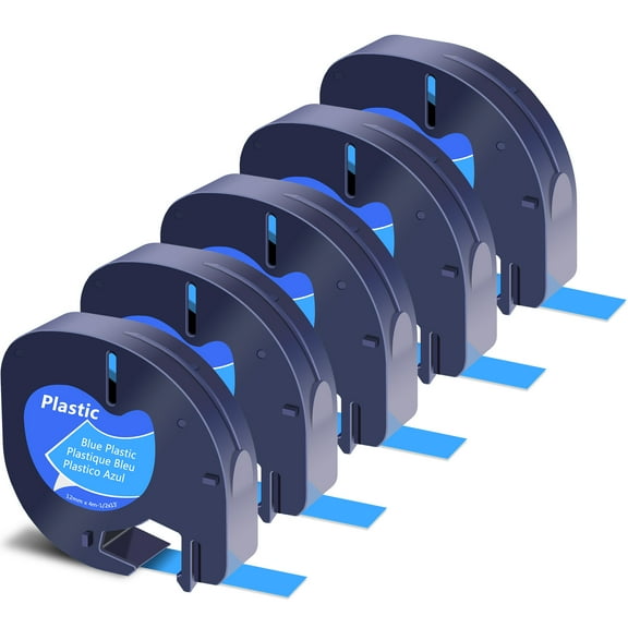 GREENCYCLE 5PK Compatible for DYMO LetraTag Refills 91335 12mm Black on Blue Plastic Label Maker Tape