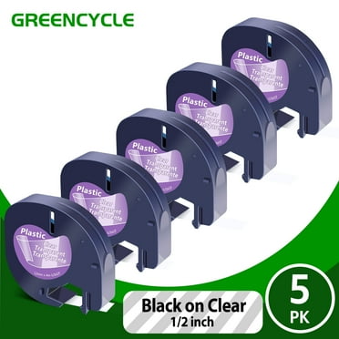 GREENCYCLE 5PK Compatible for Dymo LetraTag Refills 16952 1/2'' 12mm Clear Plastic Label Maker Tape