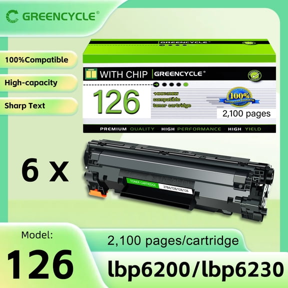 GREENCYCLE 6 Pack CRG126 Compatible Black Toner Cartridge Replacement for Canon 126 CRG-126 High Yield Toner Use with ImageClass LBP6200d LBP6230dw Printer