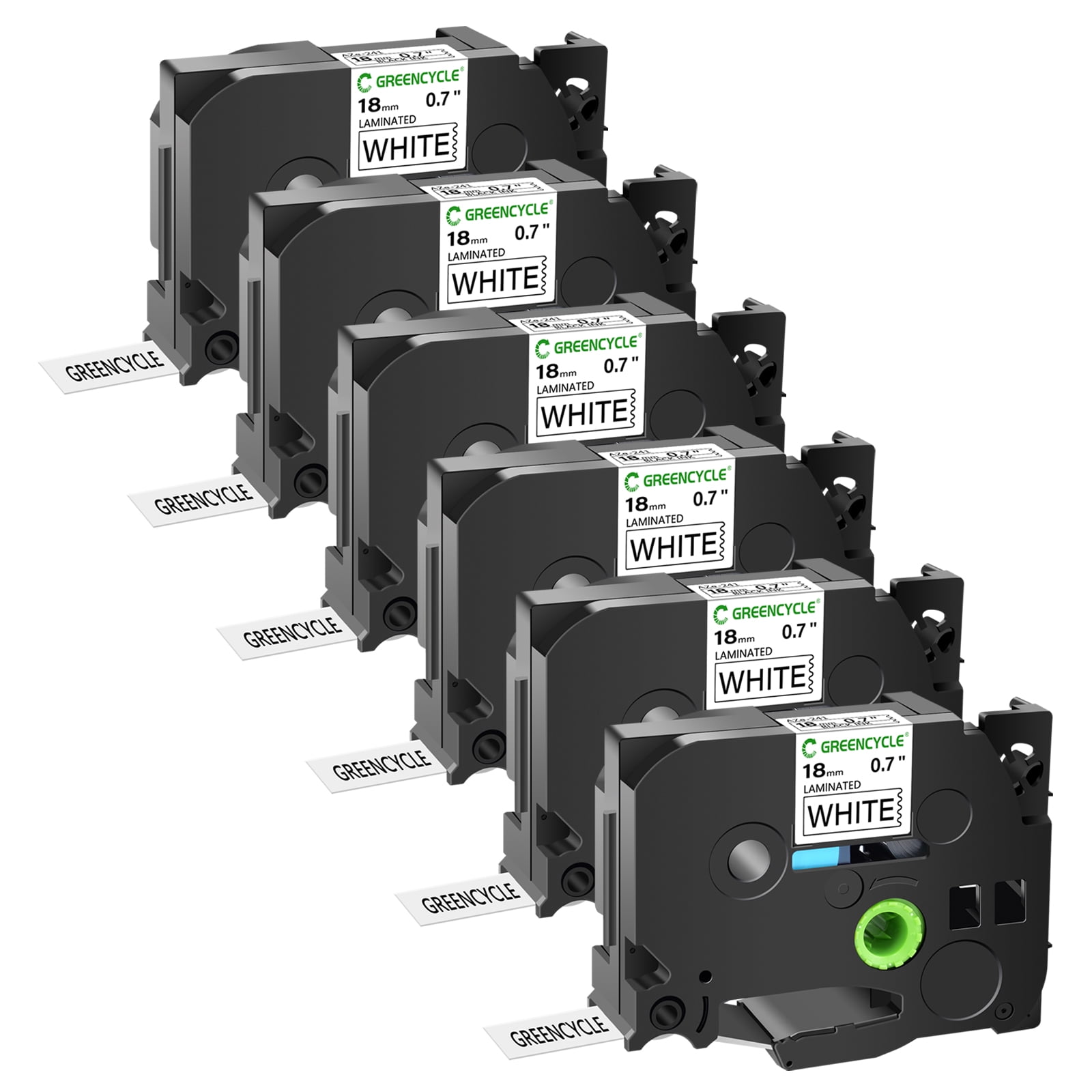 GREENCYCLE 6 Pack Compatible for Brother P touch TZ Tape 18mm Replacement 3/4 Inch TZe-241 TZe Standard Laminated Black on White Work with PTD450 PTD600 PTD400 Label Maker 26.2 Feet(8 Meter)