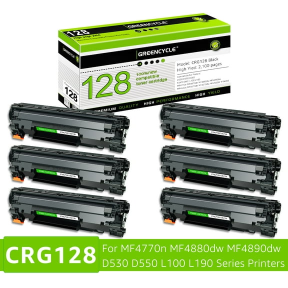 GREENCYCLE 6 Pack Compatible CRG128 Black Toner Cartridge Replacement for Canon 128 C128 High Yield Toner Use with ImageClass D530 D550 MF4400 MF4770n MF4870dn Printer