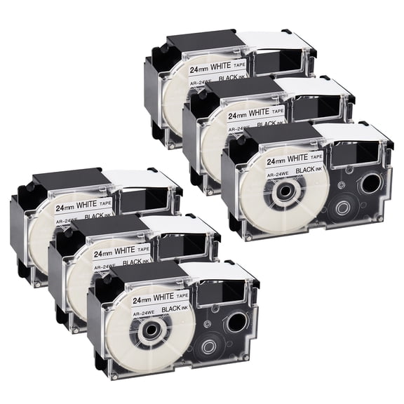 GREENCYCLE 6 Pack Compatible for Casio XR-24WE XR-24WE2S Black on White Label Tape for CW-L300 KL-820 KL-8100 KL-8200 KL-C500 KL-G2 EZ Label Printer 24mm 1 Inch x 8m 26.2Feet