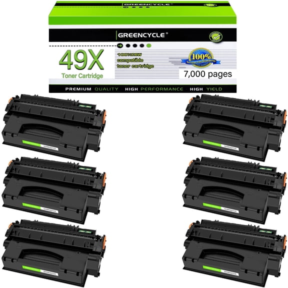 GREENCYCLE 6 Pack Compatible for HP 53X Q7553X 49X Q5949X Black Toner Cartridge Replacement with 1320 1320n 1320nw 3390 3392 M2727nf P2015dn P2015 P2014 P2010 Printer