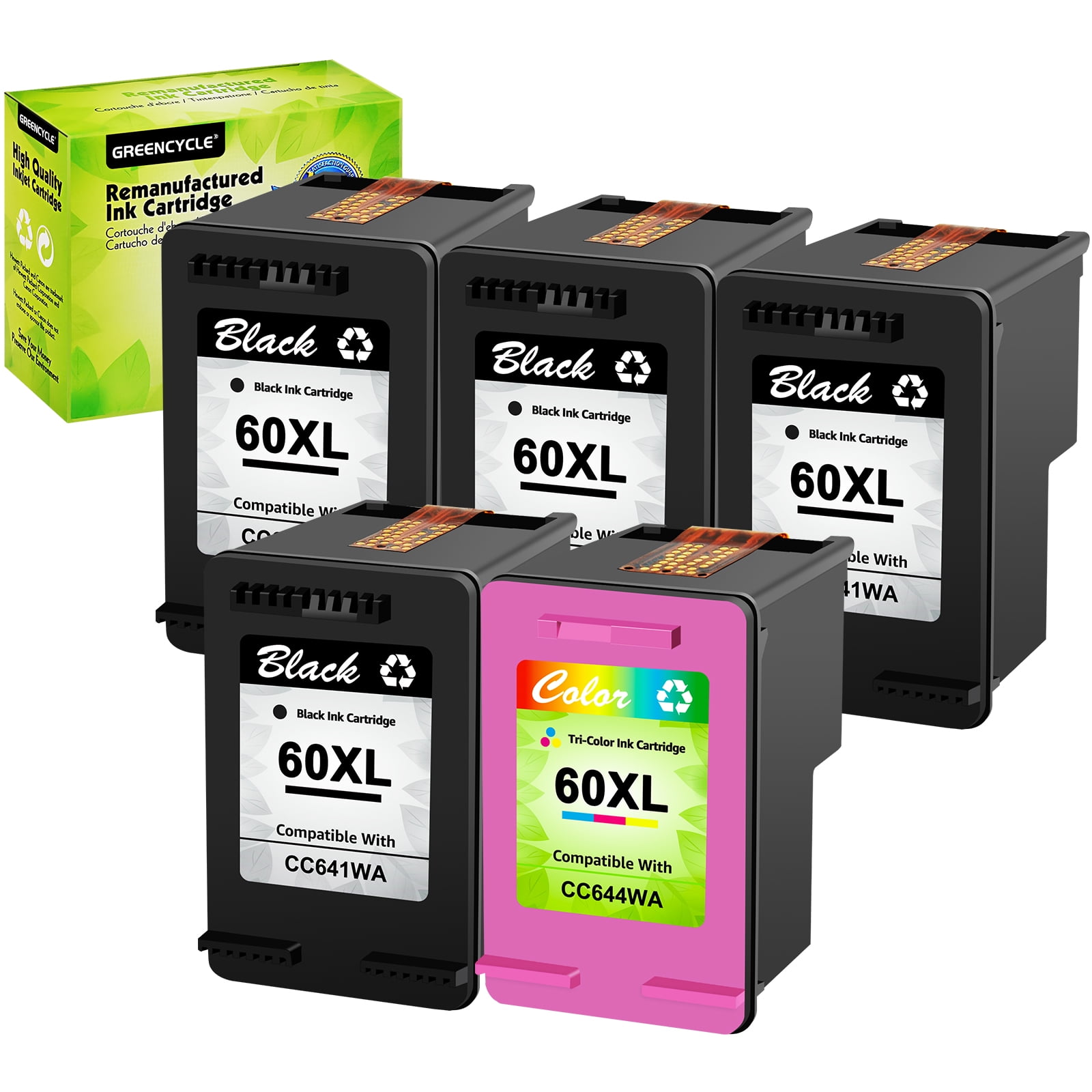 GREENCYCLE 60XL Ink Cartridges Combo Pack Replacement for HP High Yield ...