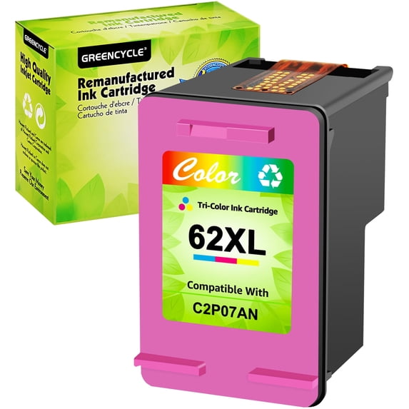 GREENCYCLE 62XL Ink Cartridges Replacement for High Yield 62 XL Compatible with Envy 5540 5640 5660 7644 7645 OfficeJet 5740 8040 OfficeJet 200 250 (1 Tri-Color)