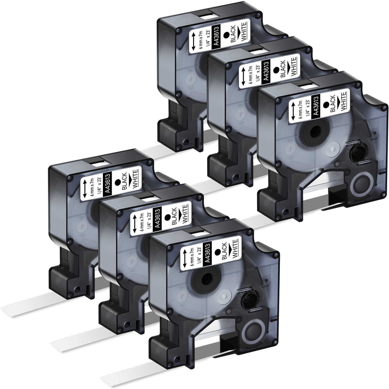 GREENCYCLE 6PK 6mm 7m Black on White Label Tape Compatible for Dymo D1 43613 LabelManager LabelPoint LabelWriter Label Maker