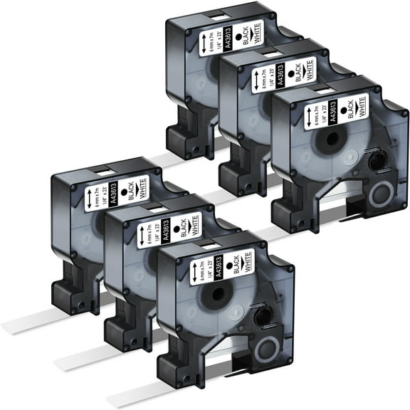 GREENCYCLE 6PK 6mm 7m Black on White Label Tape Compatible for Dymo D1 43613 LabelManager LabelPoint LabelWriter Label Maker