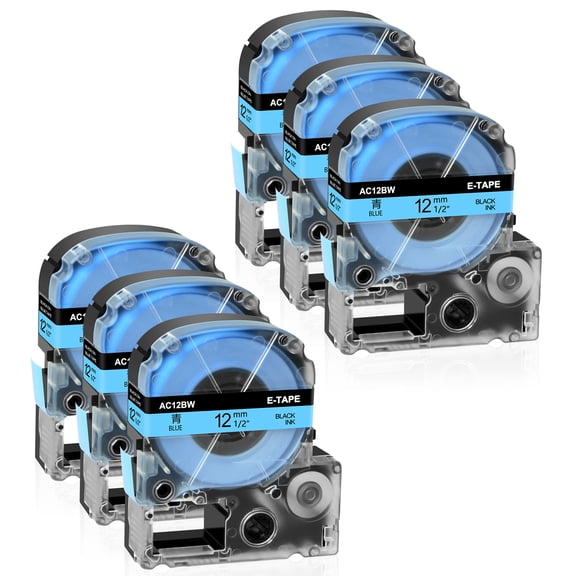 GREENCYCLE 6PK Black on Blue Label Tape Compatible for EPSON LK-4LBP LC-4LBP9 SC12BW (12mm 1/2''x 8m 26.2ft) LabelWorks Printer