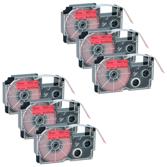 GREENCYCLE 6PK Black on Red Label Tape Compatible for Casio XR12RD XR-12RD (12mm 1/2''x 8m 26ft) EZ Label Printer