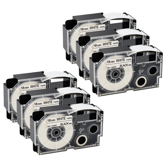 GREENCYCLE 6PK Black on White Label Tape Compatible for Casio XR18WE XR-18WE (18mm 3/4''x 8m 26ft) EZ Label Printer