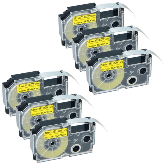 GREENCYCLE 6PK Black on Yellow Label Tape Compatible for Casio XR12YW XR-12YW (12mm 1/2''x 8m 26ft) EZ Label Printer