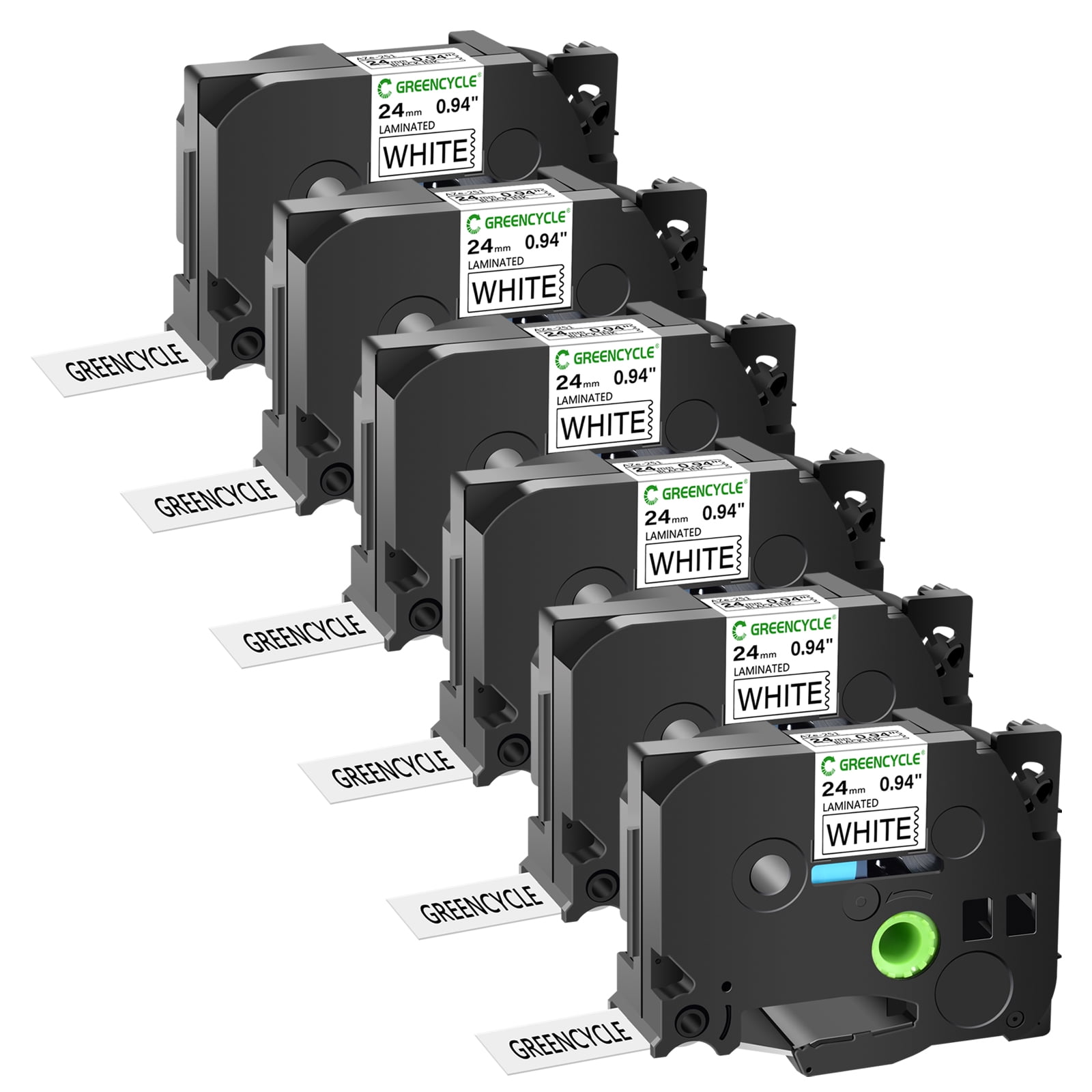 GREENCYCLE 6PK Compatible for Brother Black on White 24mm 8m TZ TZe TZe-251 TZ-251 TZe251 TZ251 Laminated Label Tape PT-330 PT-350 PT-520 PT-530 PT-540 PT-550 Label Maker
