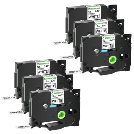 GREENCYCLE 6PK Compatible For Brother Laminated TZe TZ Label Tape 12mmx8m 1/2 Inch x 26.2 ft TZe-231 Black on White for P-touch PT-D210 PT-H100 PTD400AD PT-P700 PTD600 PT-1230PC Printer