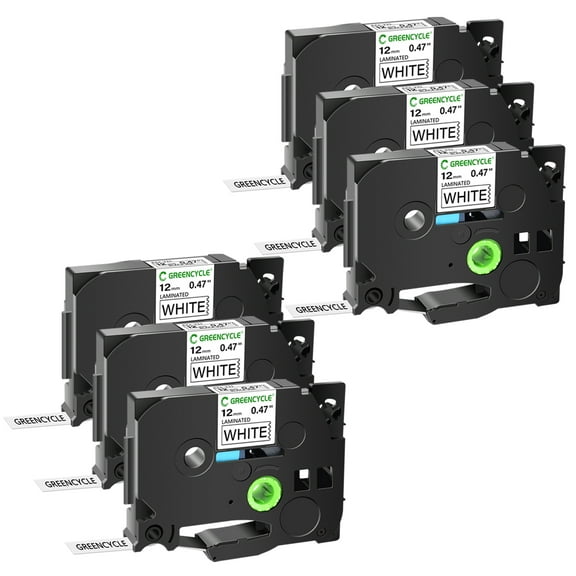 GREENCYCLE 6PK Compatible For Brother Laminated TZe TZ Label Tape 12mmx8m 1/2 Inch x 26.2 ft TZe-231 Black on White for P-touch PT-D210 PT-H100 PTD400AD PT-P700 PTD600 PT-1230PC Printer