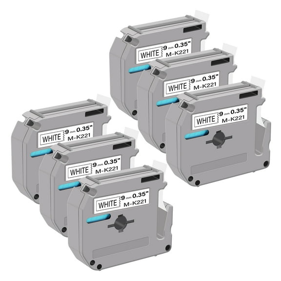 GREENCYCLE 6PK Compatible for Brother P-touch M Tape MK221 M-K221 M221 9mm 0.35" Black on White for Brother Ptouch PT-100 PT-M95 PT-90 PT-70 PT-65 PT-85 Label Maker Refills