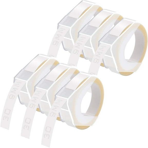 GREENCYCLE 6PK Compatible for Dymo 3D Plastic Embossing Labels 520101 White on Clear Label Tape 9mm 3/8'' x 3m 9.8' Use in Organizer Xpress Pro 12966, Office Mate II 1540, Motex E101 Label Maker